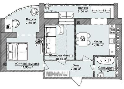 2-комнатная 61.58 м² в ЖК Теплый дом Plus от 18 650 грн/м², с. Крыжановка
