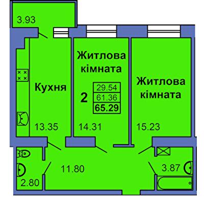 2-комнатная 65.29 м² в ЖК City Park от 24 000 грн/м², Полтава