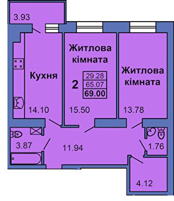 2-комнатная 69 м² в ЖК City Park от 24 000 грн/м², Полтава