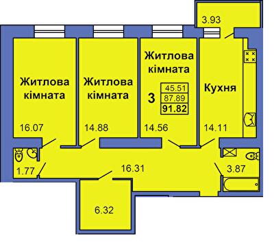 3-комнатная 91.82 м² в ЖК City Park от 23 000 грн/м², Полтава