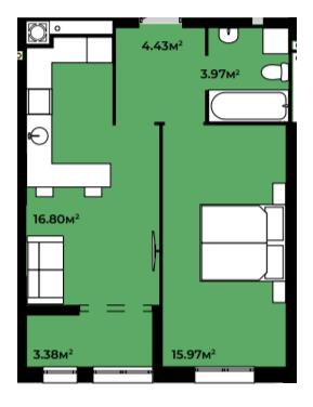 1-комнатная 44.55 м² в ЖК Continent Green от 21 500 грн/м², Львов
