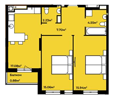 2-комнатная 63.44 м² в ЖК Continent Green от 18 500 грн/м², Львов