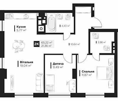 1-комнатная 65.22 м² в ЖК Hygge от 30 600 грн/м², Львов