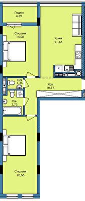 2-комнатная 75.72 м² в ЖК Washington City от 25 600 грн/м², Львов