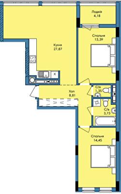 2-комнатная 73.76 м² в ЖК Washington City от 25 600 грн/м², Львов