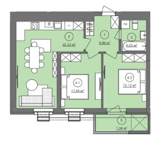 2-комнатная 57.24 м² в ЖК Well Home от 26 800 грн/м², Львов