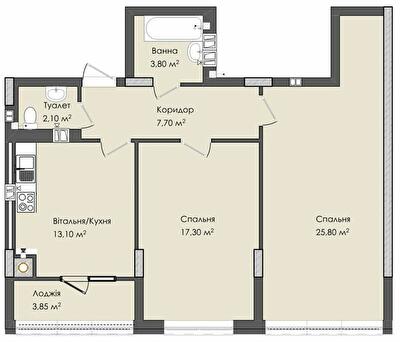 1-кімнатна 74.5 м² в ЖК Комфорт Плюс від 17 650 грн/м², м. Дубляни