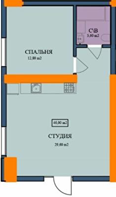 2-комнатная 46 м² в ЖК Куликовский от 30 150 грн/м², Харьков