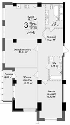 3-комнатная 121.08 м² в ЖК Люксембург от 47 000 грн/м², Харьков