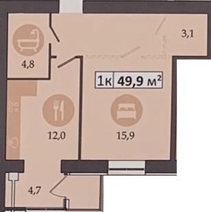 1-комнатная 49.9 м² в ЖК Днепровская Брама 2 от 19 100 грн/м², пгт Слобожанское