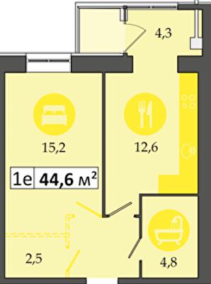 1-комнатная 44.6 м² в ЖК Днепровская Брама 2 от 16 900 грн/м², пгт Слобожанское