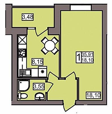 1-кімнатна 35.91 м² в ЖК Північний від 11 450 грн/м², Хмельницький