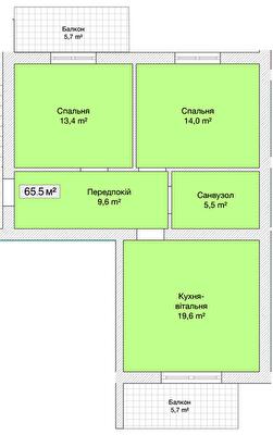 2-кімнатна 65.5 м² в ЖК Княжий від 25 950 грн/м², Вінниця