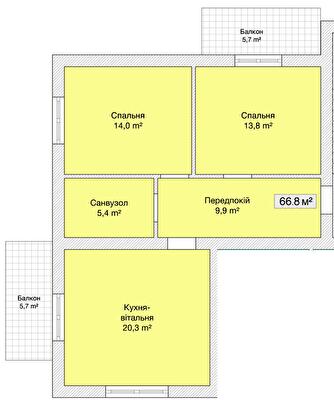 2-кімнатна 66.8 м² в ЖК Княжий від 25 950 грн/м², Вінниця