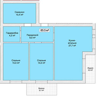2-кімнатна 85.5 м² в ЖК Княжий від 25 950 грн/м², Вінниця