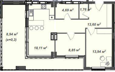 2-кімнатна 68.89 м² в ЖК Crystal від 23 150 грн/м², Ужгород