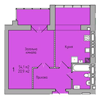 1-комнатная 54.1 м² в ЖК Центральный от 18 000 грн/м², г. Кременчуг