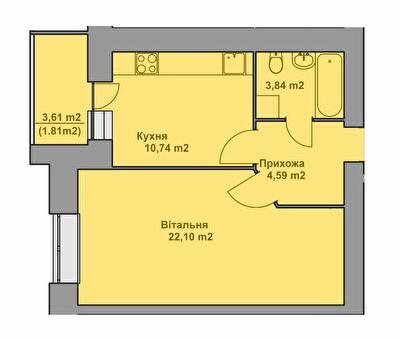 1-кімнатна 43.08 м² в ЖК Комфорт Таун плюс від 16 300 грн/м², с. Петриків