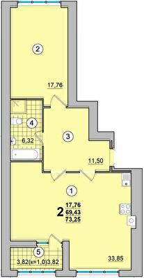 2-кімнатна 73.25 м² в ЖК на Масанах від 15 500 грн/м², Чернігів