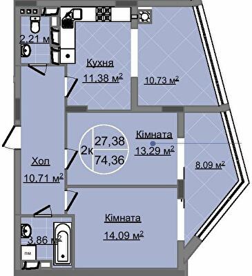 2-кімнатна 74.36 м² в ЖК Imperial Park Avenue від забудовника, Чернівці