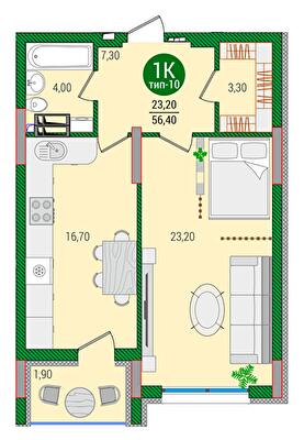1-кімнатна 56.4 м² в ЖК Q-smart від 26 150 грн/м², Київ
