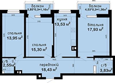 3-кімнатна 88.04 м² в ЖК Авеню 42 від 40 000 грн/м², Київ