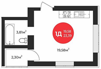 1-комнатная 23.39 м² в ЖК Молодость от 24 650 грн/м², г. Ирпень