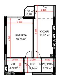 1-кімнатна 44.19 м² в ЖК На Прорізній 2 від 27 100 грн/м², смт Гостомель