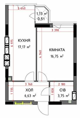 1-комнатная 44.81 м² в ЖК На Прорезной 2 от 28 500 грн/м², пгт Гостомель