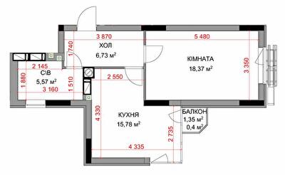 1-кімнатна 46.85 м² в ЖК На Прорізній 2 від 28 500 грн/м², смт Гостомель