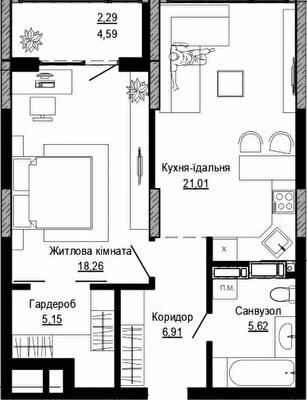 1-комнатная 59.24 м² в ЖК PUSHA HOUSE от 48 100 грн/м², Киев