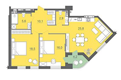 2-кімнатна 86.1 м² в БФК CITE від 34 000 грн/м², Дніпро