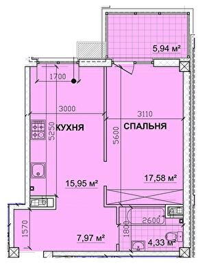 1-комнатная 52.96 м² в ЖК PARKOVIY от 17 350 грн/м², г. Кривой рог