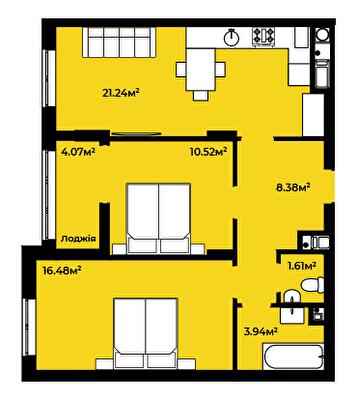 2-комнатная 66.24 м² в ЖК CONTINENT STYLE от 17 900 грн/м², с. Сокольники