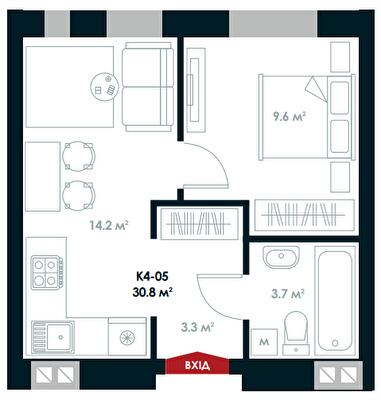 1-комнатная 30.8 м² в ЖК Atria City.Teremky от 24 300 грн/м², пгт Чабаны