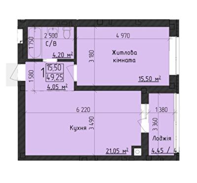 1-кімнатна 49.25 м² в ЖК Парковий Дім від 22 300 грн/м², Чернівці