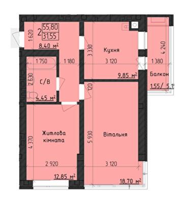 2-кімнатна 55.8 м² в ЖК Парковий Дім від 22 300 грн/м², Чернівці