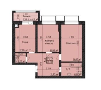 2-кімнатна 64.3 м² в ЖК Парковий Дім від 22 300 грн/м², Чернівці