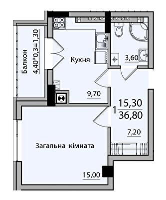 1-кімнатна 36.8 м² в ЖК Панорама від 18 200 грн/м², Чернівці