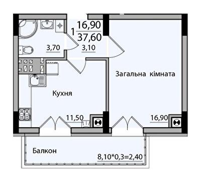 1-кімнатна 37.6 м² в ЖК Панорама від 18 200 грн/м², Чернівці