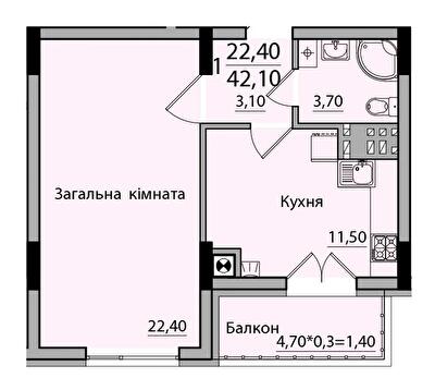 1-комнатная 42.1 м² в ЖК Панорама от 18 200 грн/м², Черновцы
