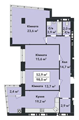 3-кімнатна 98 м² в ЖК Перлина Проскурова-3 від 16 800 грн/м², Хмельницький