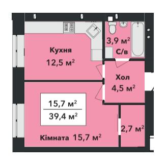 1-кімнатна 39.4 м² в ЖК Перлина Проскурова-3 від 17 400 грн/м², Хмельницький