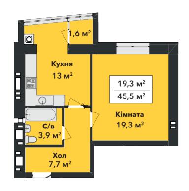 1-кімнатна 45.5 м² в ЖК Перлина Проскурова-3 від 17 400 грн/м², Хмельницький