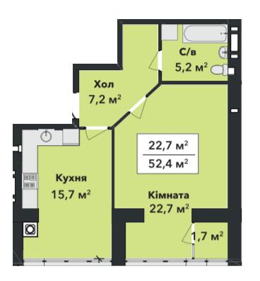 1-кімнатна 52.4 м² в ЖК Перлина Проскурова-3 від 17 400 грн/м², Хмельницький
