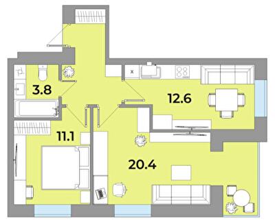 2-комнатная 56.8 м² в ЖК Яровиця Life от 12 750 грн/м², г. Калуш