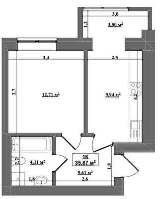 1-кімнатна 35.87 м² в ЖК Затишний від 13 000 грн/м², м. Коломия