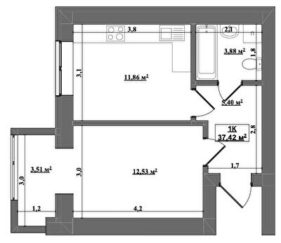 1-кімнатна 37.42 м² в ЖК Затишний від 13 000 грн/м², м. Коломия