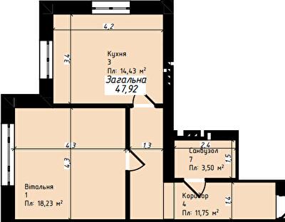 1-кімнатна 47.92 м² в ЖК Джем Таун від 15 000 грн/м², с. Мукша Китайгородська