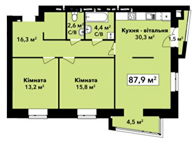 2-кімнатна 87.9 м² в ЖК Перлина Проскурова від 19 900 грн/м², Хмельницький